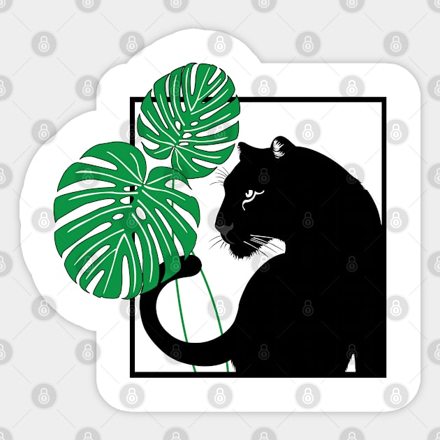 Panther and Monstera Plant Sticker by DickinsonDesign